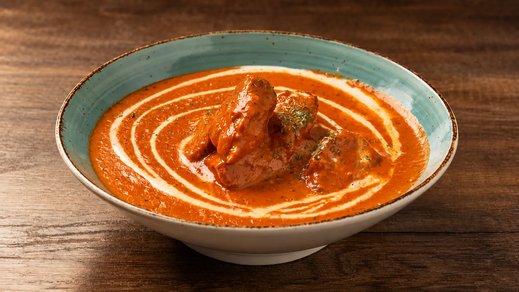 Aafrien butter chicken, tender chicken in a creamy tomato sauce